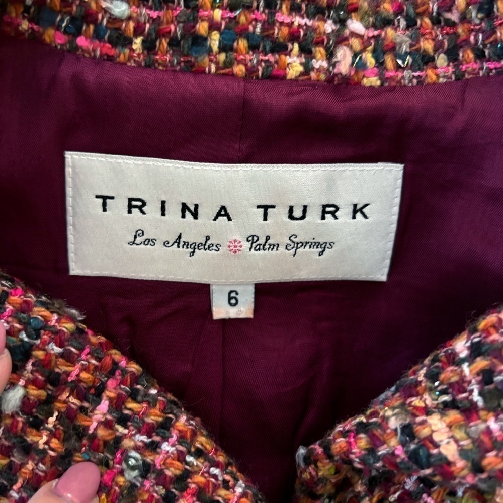 Trina Turk Mohair Wool Tweed Cropped Puff Shoulder Jacket Sz 6 - Picture 6 of 8